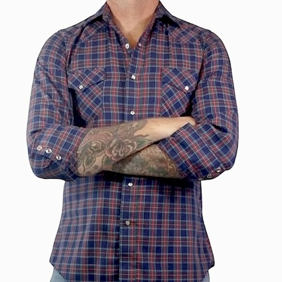 Vintage Karman Silver Collection Plaid Western Snap Shirt sz M - Picture 1 of 9